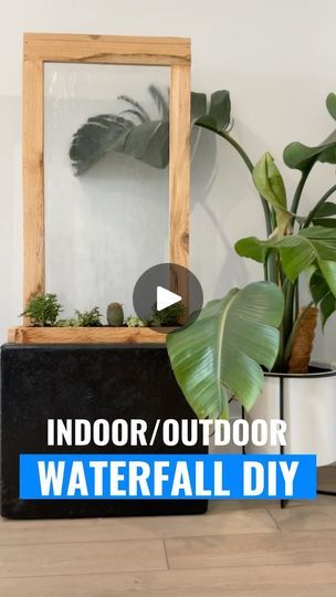 indoor / outdoor waterfall diy with plants and mirror on table next to potted plant