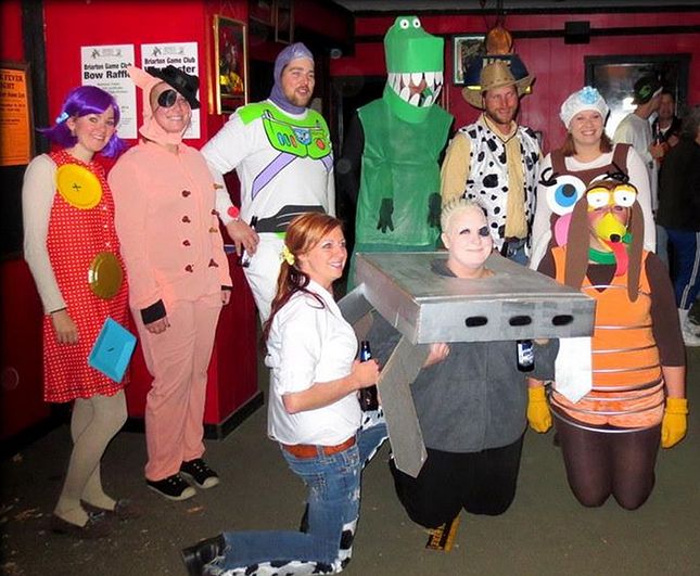 a group of people dressed up in costumes