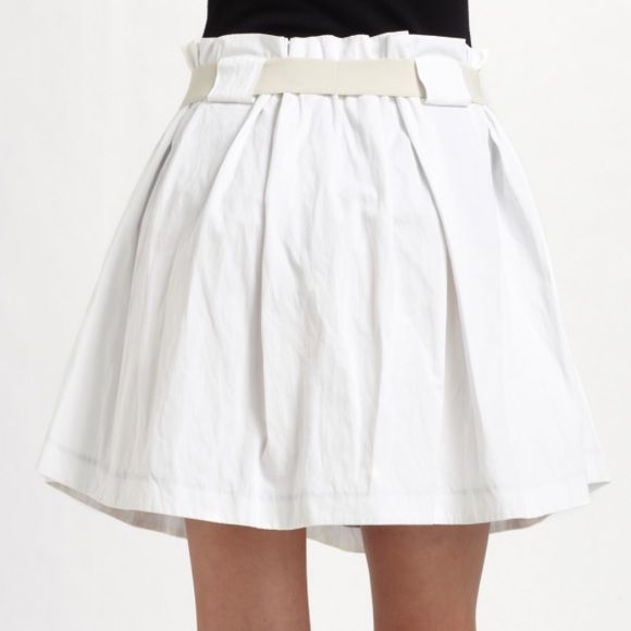 Suno, White Flared Twill Skirt, Brand New Designer Skirt: Suno, White Flared Twill Skirt, Brand New, Soft pleats and a wide belt accent this contemporary silhouette. SUNO Skirts White High Waist Skirt For Daywear, Chic Mini Skirt With Pleated Waist For Spring, Chic Spring Mini Skirt With Pleated Waist, Elegant Belted Skort For Spring, Casual White Pleated Waist Bottoms, Casual White Bottoms With Pleated Waist, Casual White Pleated Waist Mini Skirt, Casual White Mini Skirt With Pleated Waist, Chic Short Pleated Cotton Skirt