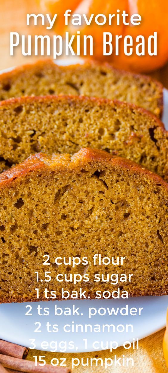 two slices of pumpkin bread on a plate with cinnamon sticks and an orange in the background