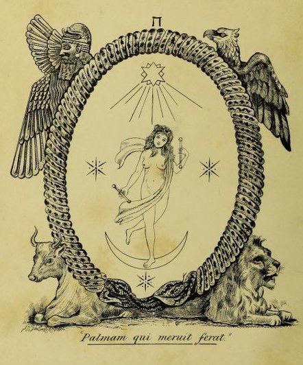 an old book with a drawing of a woman surrounded by animals and birds on it