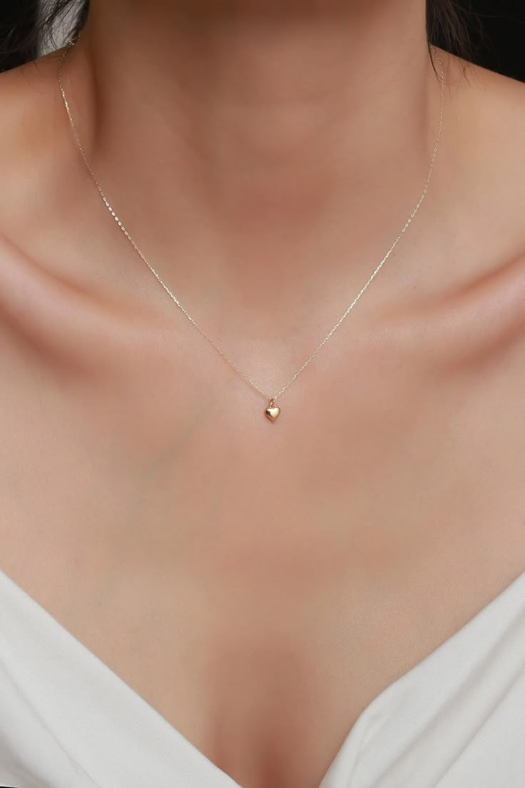 14K Solid Gold Tiny Heart Necklace / Minimalist Design - Etsy Minimalist Heart Shaped Jewelry With Heart Beads, 14k Gold Everyday Heart Necklace, Minimalist Heart Cut Necklace With Heart Beads, Minimalist Double Heart Necklace With Heart Beads, Everyday 14k Gold Heart Necklace, Everyday Heart Charm Necklace, Minimalist Heart Charm Necklace For Mother's Day, Minimalist Heart Beads Necklace For Mother's Day, Tiny Heart Pendant Necklace For Valentine's Day