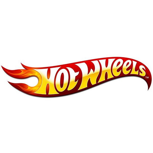 the hot wheels logo is shown in red and yellow flames on a white background,