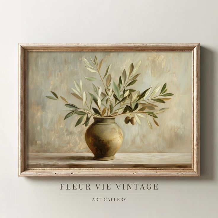 an oil painting of olives in a vase