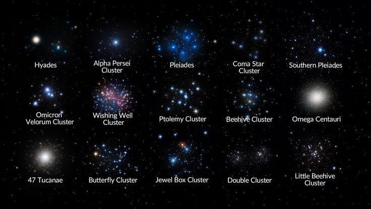 many different types of stars in the sky with their names on each star and location