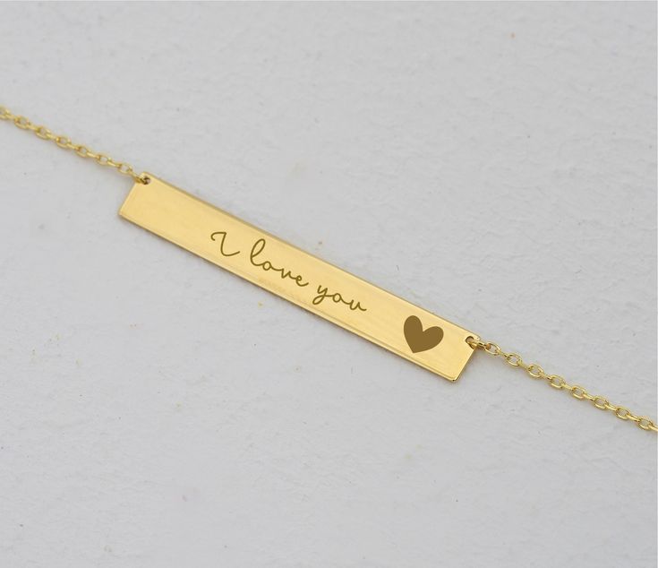 "I Love You Necklace, Lovers Jewelry, I Love You More, Love Sign Bar Necklace, Sterling Silver Love Gift for Her, Valentines Day Gift This necklace will be certainly GREAT GIFT for Christmas, Anniversary, Valentines Day, Mother`s day, Birthday, Engagement, Bridesmaid or Girlfriends. INFO ABOUT PRODUCT *Material: High Quality 925 Sterling Silver/14K Solid Gold. *Finish: Sterling Silver, 14K Gold-Plated, 14K Rose Gold-Plated and 14K Solid Gold, 14K White Gold, 14K Rose Gold. *Pendant: 0.2x1.38 in Prayer Jewelry, Lovers Jewelry, Bible Verse Necklace, Faith Necklace, Love Sign, Gold Bar Necklace, Rose Gold Pendant, More Love, Christian Jewelry