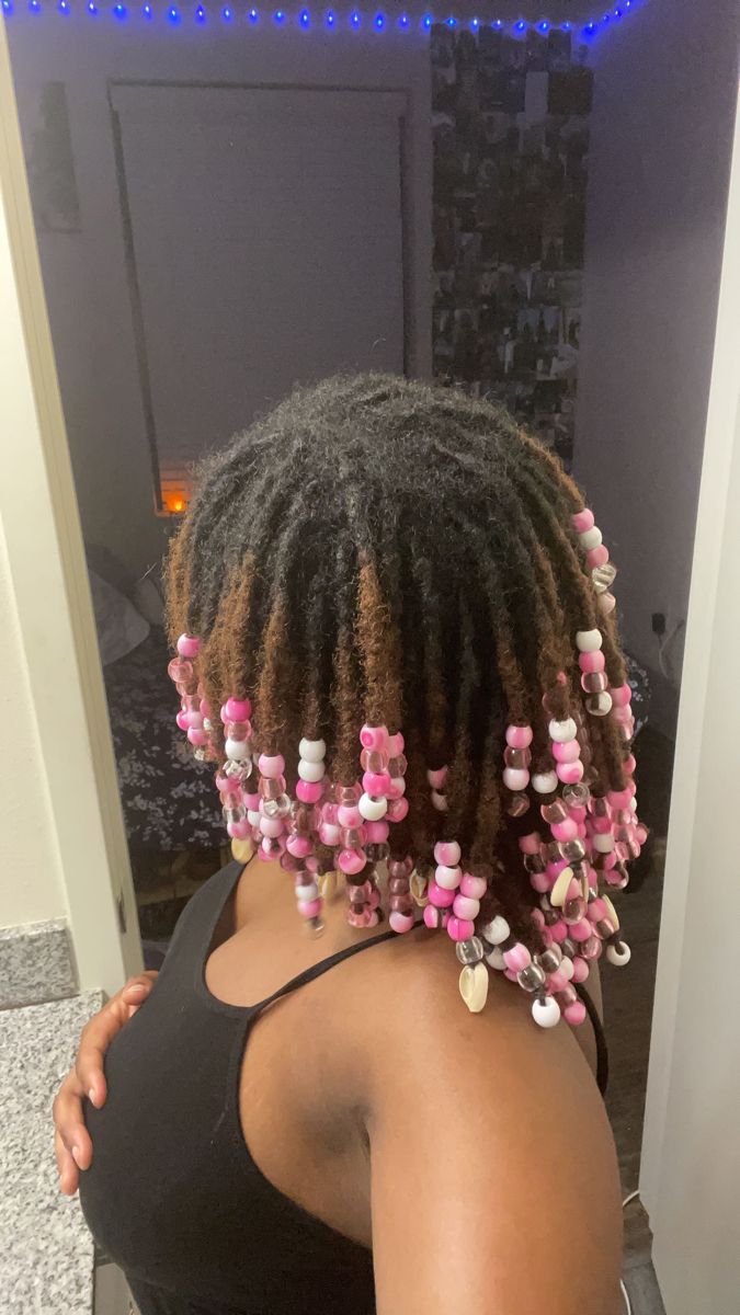 Sisterlocks With Beads, Dread Hairstyles With Beads, Beads On Starter Locs, Locs Hairstyles With Beads, Locks With Beads, Decorated Locs, Short Locs With Beads, Beaded Locs, Beads On Locs