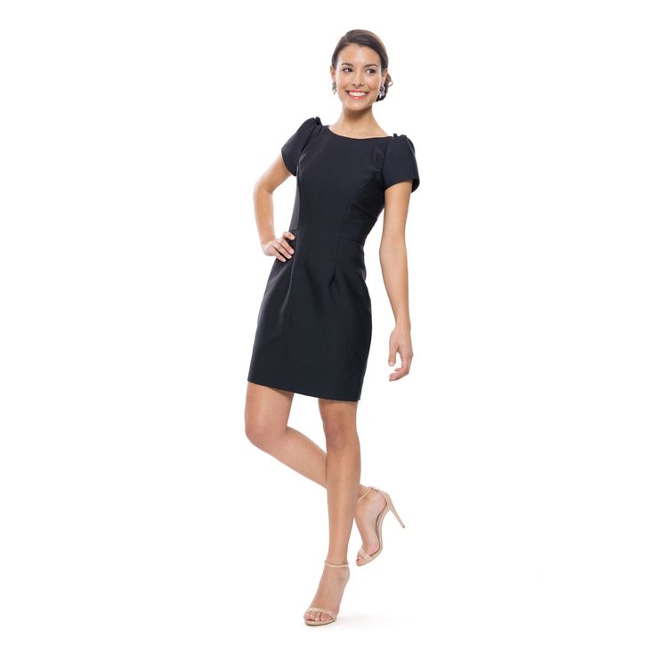 Black Clara Dress Elegant A-line Mini Dress With Pleated Waist, Elegant A-line Mini Dress With Structured Shoulders, Chic A-line Dress For Business Casual, Classic A-line Belted Dress For Formal Occasions, Formal Mini Dress With Fitted Bodice And Flattering Silhouette, Chic Fitted Mini Dress For Workwear, Dressy A-line Mini Dress For Work, Elegant Lined Mini Dress For Work, Classic Fitted Mini Dress