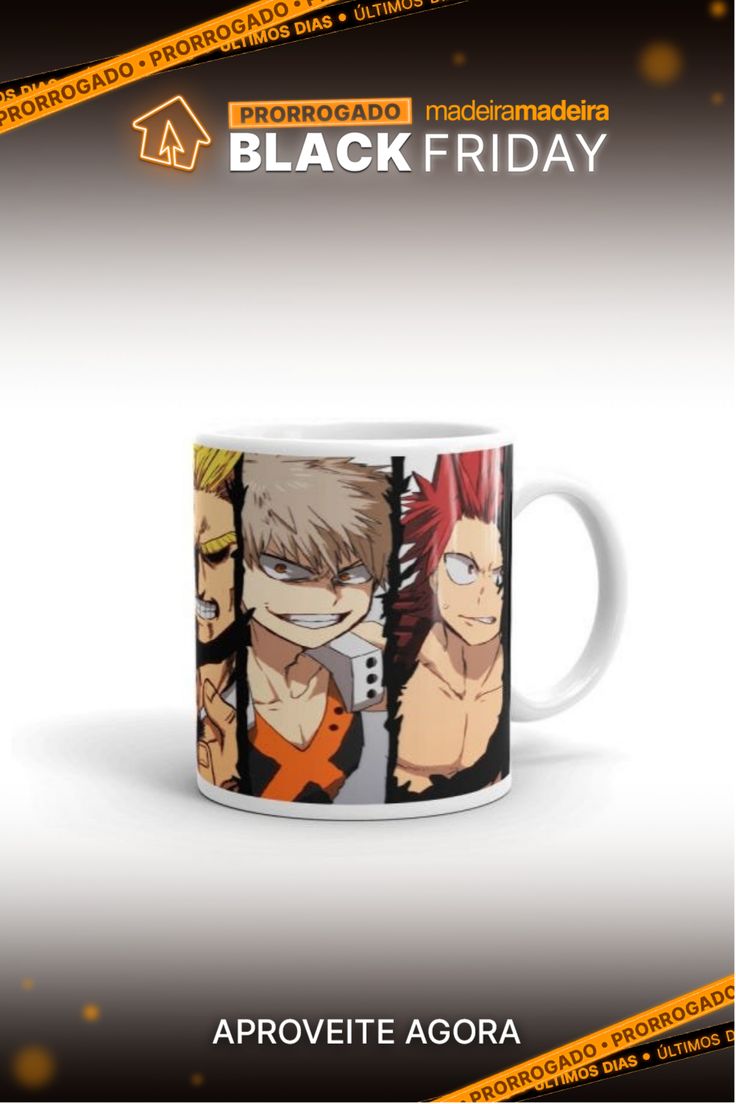 a coffee mug with anime characters on it and the words black friday made in madrid