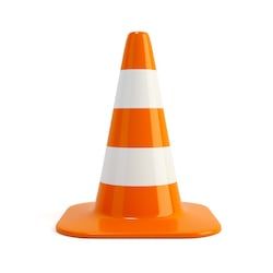 an orange and white traffic cone on a white background