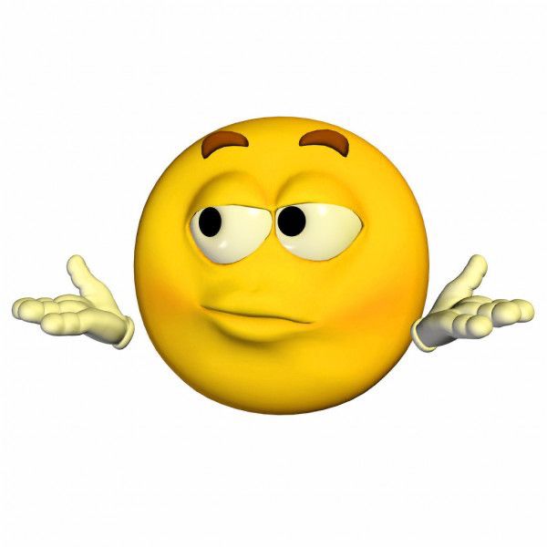 an emoticive yellow smiley face with arms and legs spread out, making the shape of a hand gesture