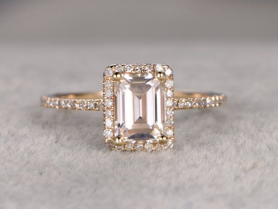 Diamond Ring With Emerald, Ring With Emerald, Trending Engagement Rings, Emerald Cut Engagement, Ring Trends, Emerald Cut Moissanite, Moissanite Diamond Rings, Emerald Engagement Ring Cut, Gold Halo