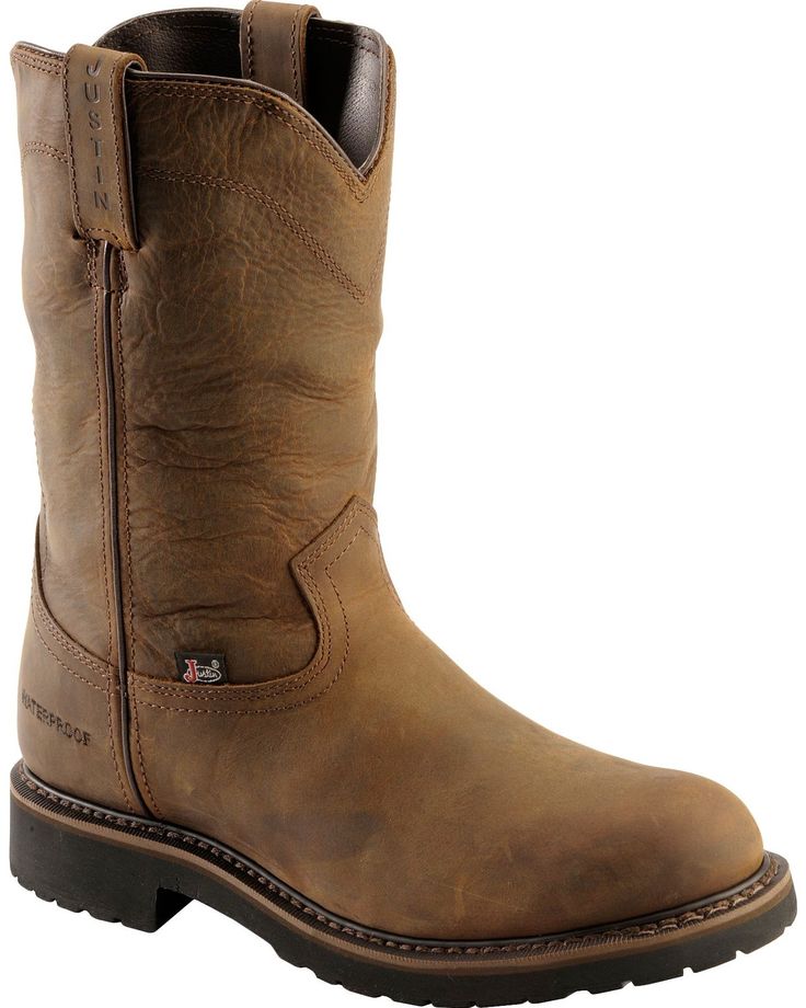 Justin Men's Drywall Waterproof Pull-On Work Boots - Soft Toe, Shyanne Boots, Pull On Work Boots, Ariat Boots, Roper Boots, Fashionable Snow Boots, Steel Toe Work Boots, Mens Cowboy, Mens Cowboy Boots, Justin Boots