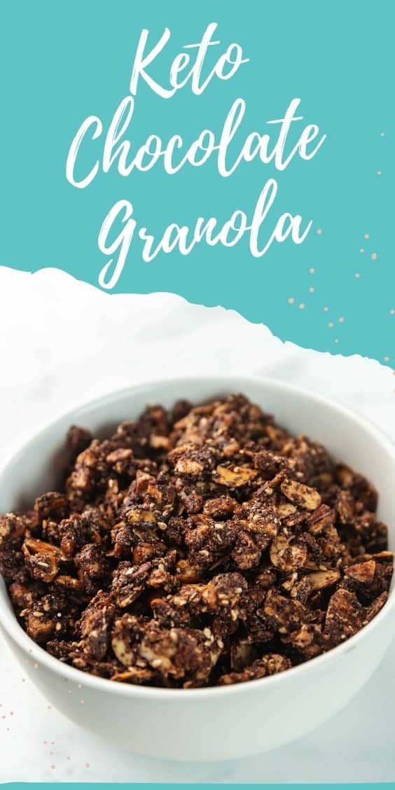 a white bowl filled with granola on top of a blue and white table cloth