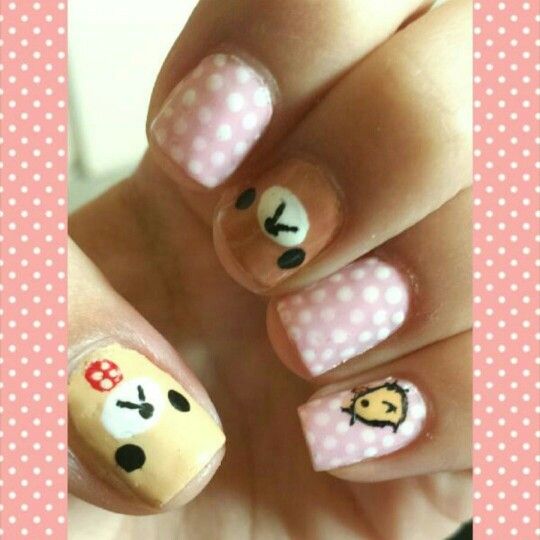 Korilakkuma Nails, Cutecore Nails, Rilakkuma Nails, Cute Nail, Pretty Gel Nails, Really Cute Nails, Soft Nails, Kawaii Nails, Cute Nail Art