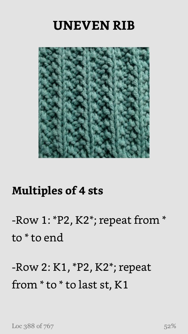 the instructions for knitting an uneven rib