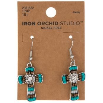 Dimensions: 1.74" x 0.71" x 0.13" Type: Ear Wire Material: Plastic & Metal Color: Turquoise, White & Charcoal Black Metal Color: Silver Age Grade: 16+ Care & Safety: Nickel-Free Quantity: 1 Pair Make any outfit stand out with these Southwest Cross Earrings! This beautiful pair of earrings is shaped like crosses with small beaded embellishments. In the center of each cross is a sparkly rhinestone that is sure to catch your attention. Pair these earrings with a pretty dress or jumpsuit for a lovel Beaded Embellishments, Paired Jewelry, Silver Age, White Charcoal, Color Turquoise, Cross Earrings, Pretty Dress, Charcoal Black, Metal Color