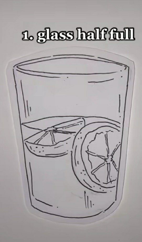 a drawing of a glass half filled with water