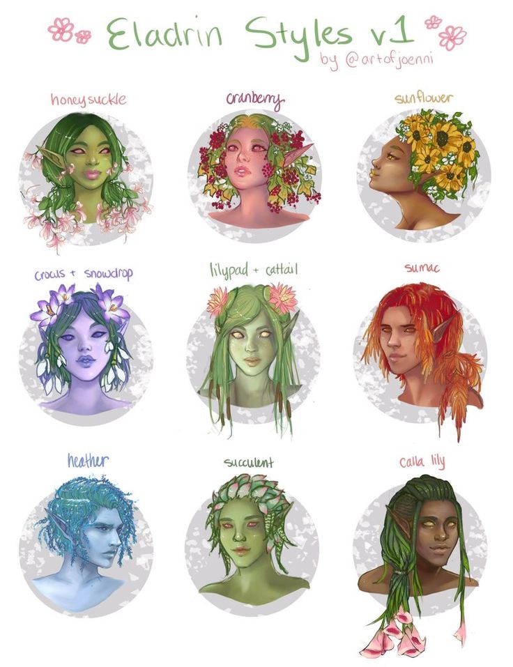 the twelve avatars of women with flowers in their hair, and names on them