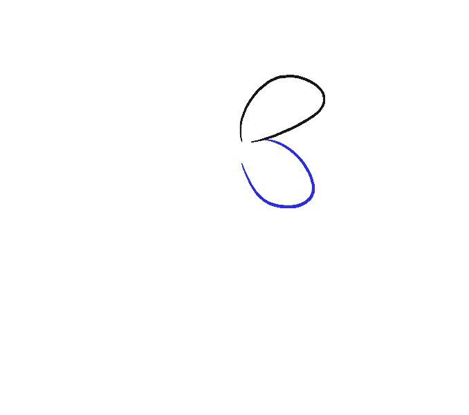 the letter b is drawn in blue ink on a white paper with a black outline