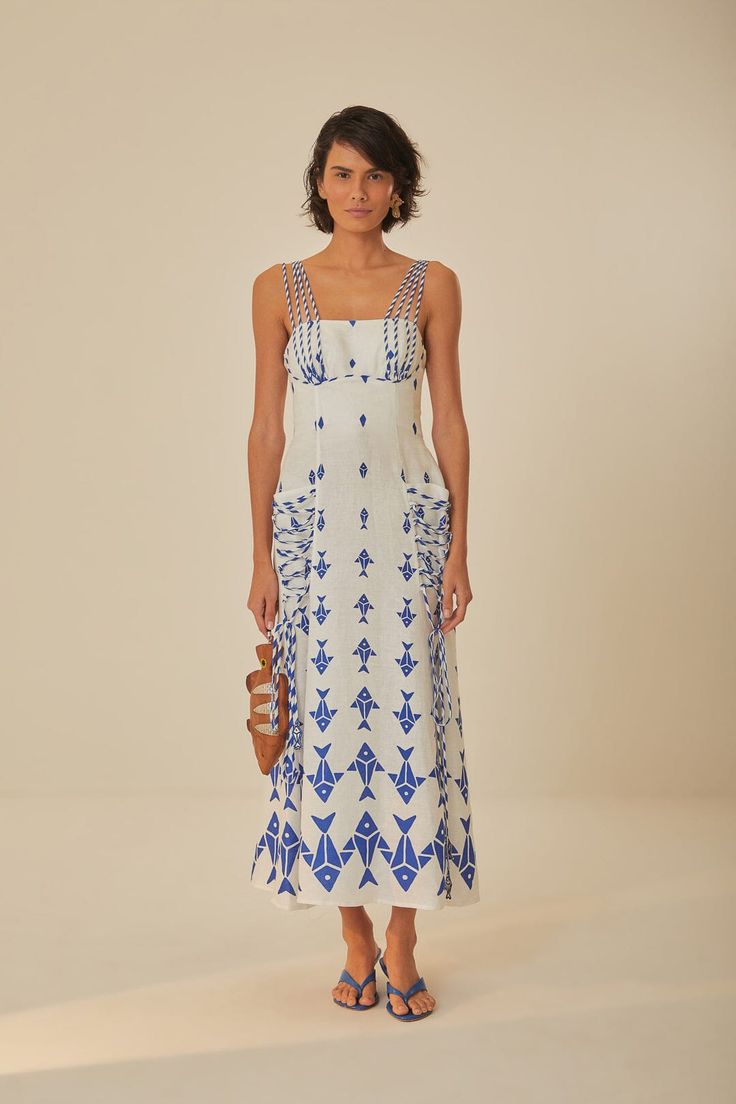 Off-White Graphic Fishes Euroflax™ Premium Linen Maxi Dress – FARM Rio