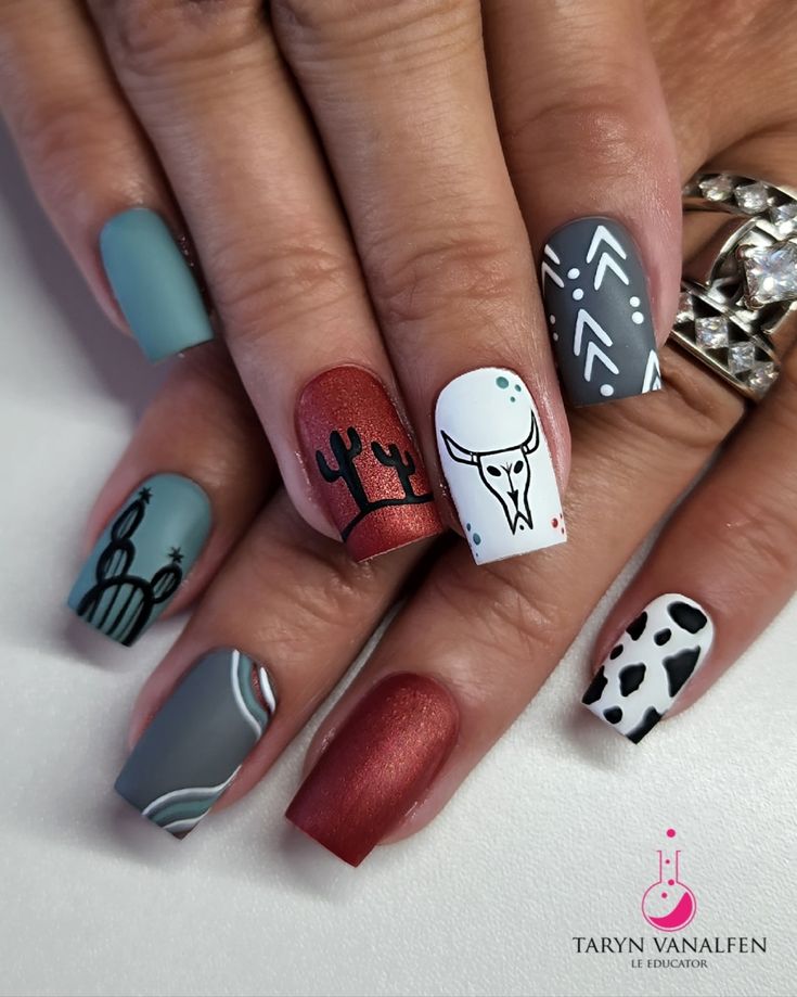 Country Acrylic Nails, Rodeo Nails, Cowboy Nails, Country Glam, Aztec Nails, Western Nails, Skull Nails, Country Nails, Cow Nails