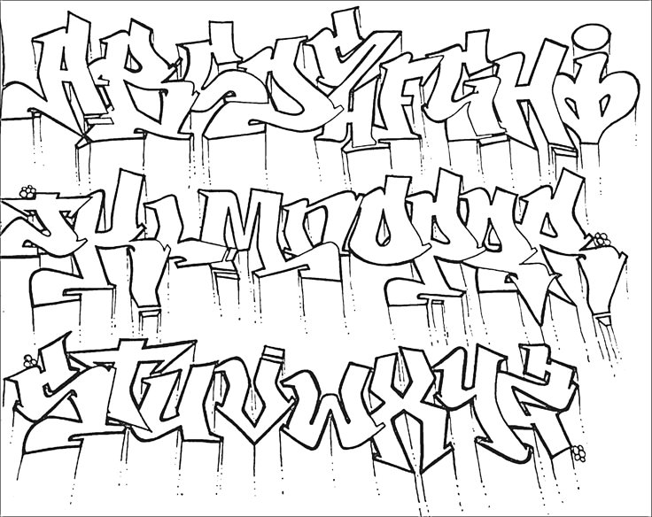 graffiti alphabets and numbers in black and white