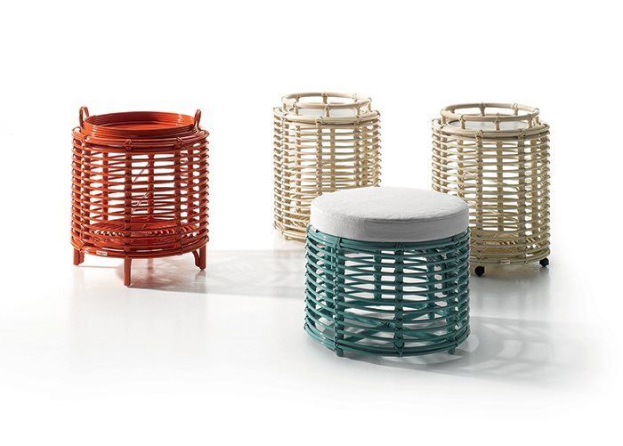 three different colored baskets sitting next to each other