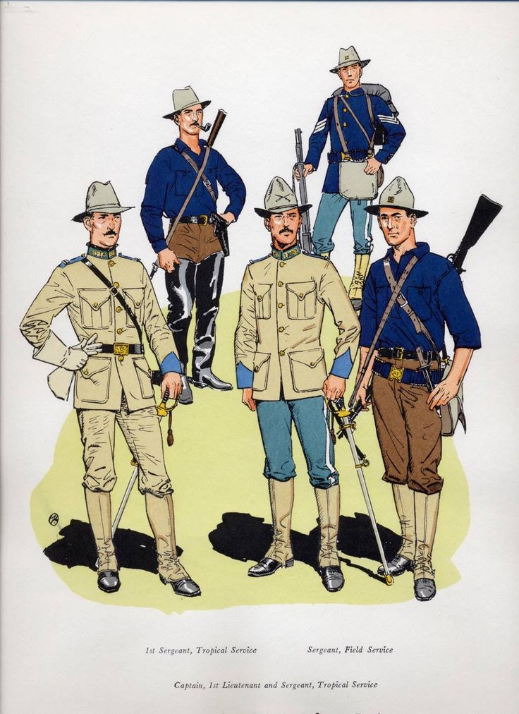 US Infantry circa The Spanish-American War (1898). Us Army Uniforms, American Uniform, American Military History, Rough Riders, American Military, Military Figures, Us Soldiers, United States Military, Army Uniform