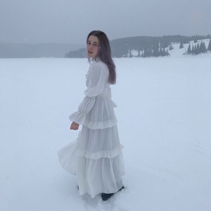 White Dress Long Sleeves, Vintage White Dress, White Dress Long, Coquette Design, White Vintage Dress, White Long Sleeve Dress, Snowy Winter, Dress Long Sleeves, Winter Snow