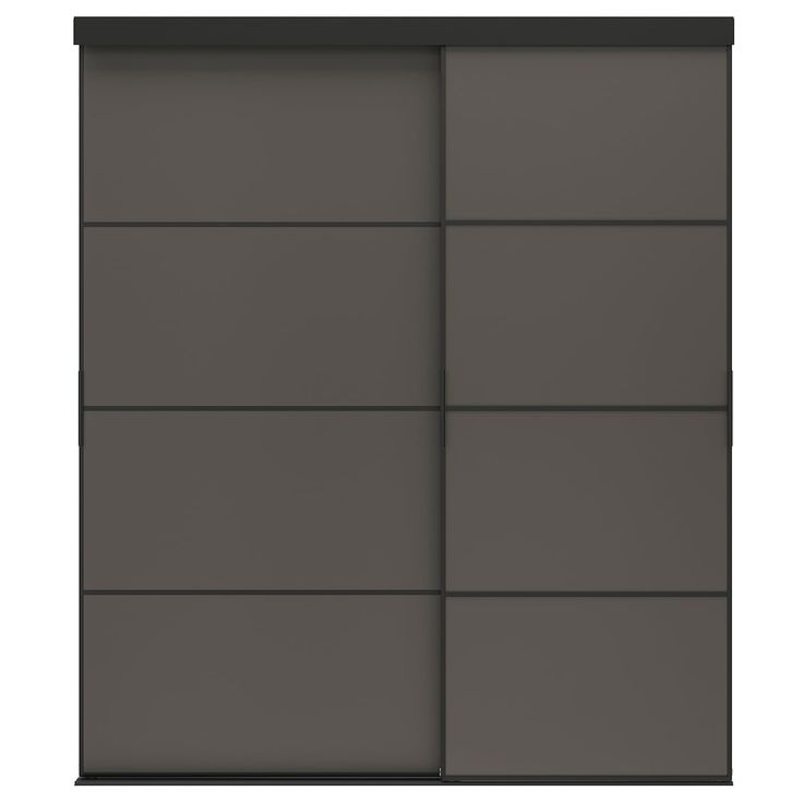 an image of a sliding door with dark grey glass and metal bars on each side