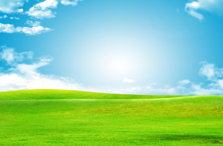 a green field under a blue sky with clouds