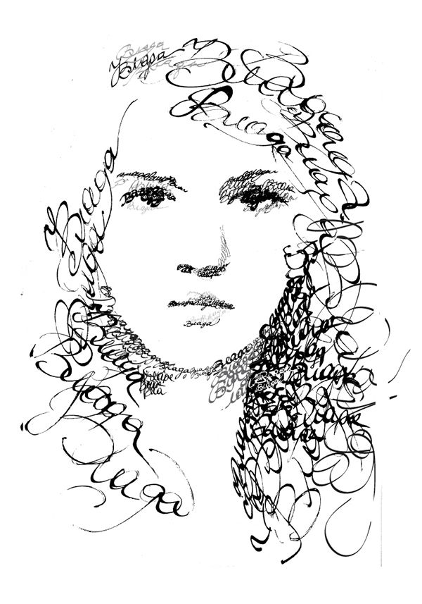 a drawing of a woman with curly hair