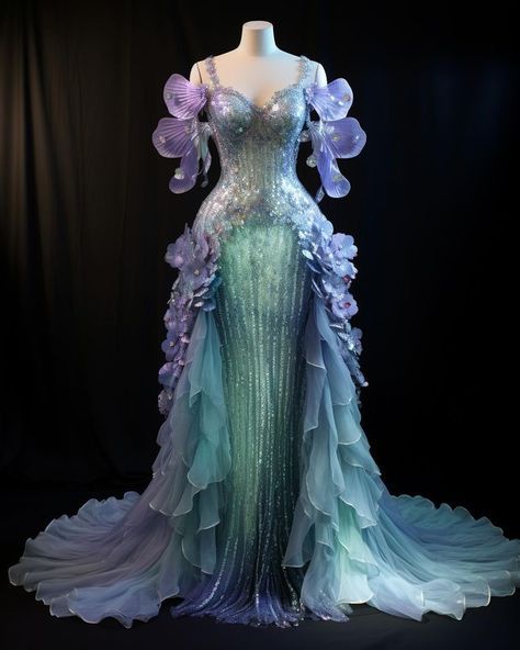 Siren Inspired Outfits, Cordelia Outfits, Ocean Dress, Met Gala Dresses, Sea Dress, Recycled Dress, Festival Outfits Rave, Fairy Dresses, Theme Dress