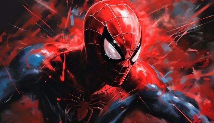 a painting of spider - man in red and black