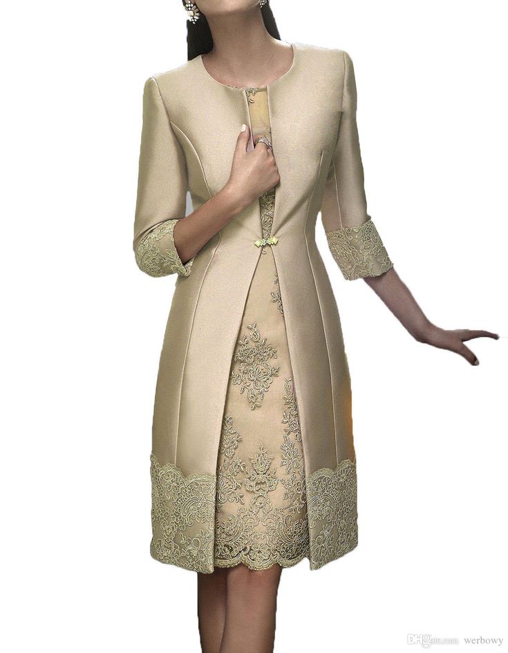 Elegant Sheath Short Mother Formal Wear With Jacket Evening Satin Lace Party Wedding Guest Dresses Mother Of The Bride Dress Suit Gowns Designer Mother Of Bride Dresses Full Figure Mother Of The Bride Dresses From Werbowy, $110.56| DHgate.Com Gown With Jacket, Sleeve Embroidery, Satin Evening Dresses, Long Sleeve Evening Dresses, فستان سهرة, Mothers Dresses, Women's Evening Dresses, Bride Clothes, Applique Dress