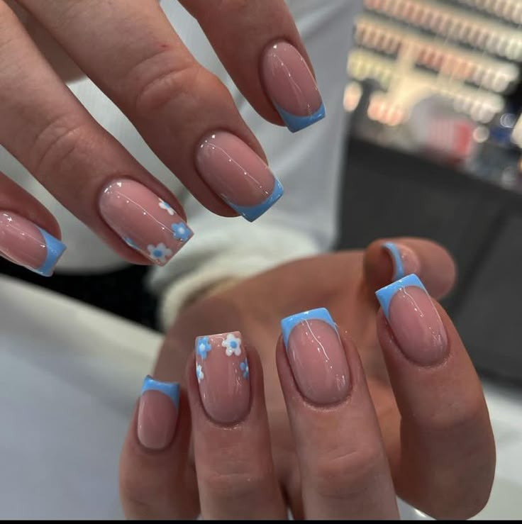 Acrylic Nails Ideas, Pink Tip Nails, Holiday Acrylic Nails, Milky Nails, Summer Nail Designs, Blue Acrylic Nails, Simple Gel Nails, Girly Acrylic Nails, Work Nails