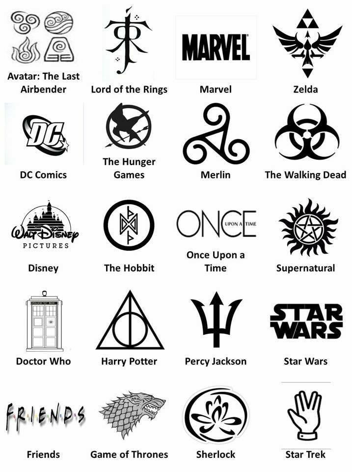 the harry potter symbols are shown in black and white, as well as some other things