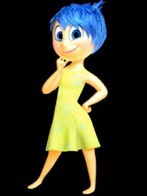 a cartoon character with blue hair is talking on a cell phone while wearing a yellow dress