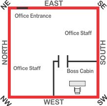 the office floor plan is shown in red