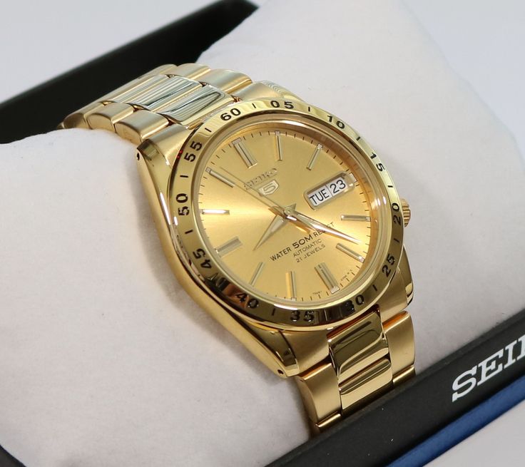 Seiko 5 Sports Gold Automatic Day Date Men's Watch SNKE06K1 Gold Watches For Men Jewelry, Men’s Gold Watch, Gold Automatic Watches For Business, Vintage Gold Watches For Men, Gold Automatic Watches, Seiko Gold Watch, Gold Watches For Men, Men’s Seiko Watches, Nice Suits