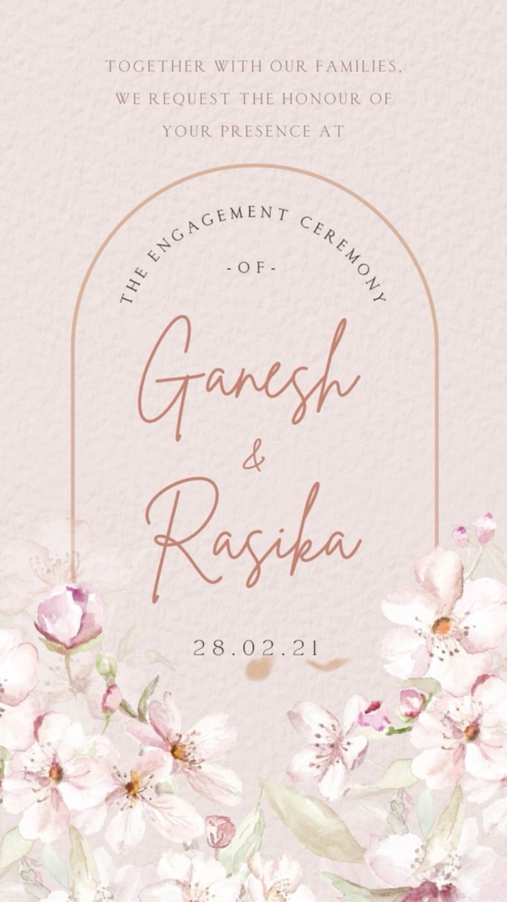 a wedding card with flowers on the front and back, which reads gaush & raska