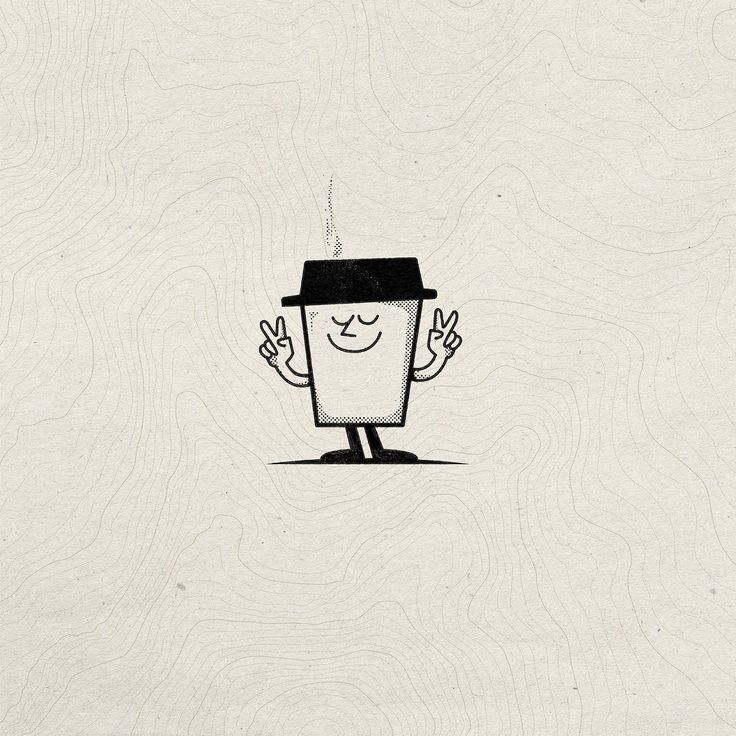 a drawing of a coffee cup with its hands up