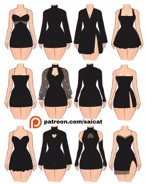 an image of women's dresses from different angles and sizes, all in black