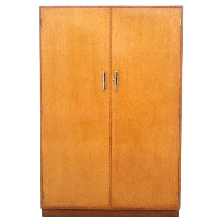 Art Deco modernist two door wardrobe, in a highly desirable true pale blonde birds eye maple veneers. Original highly polished chrome handles and chrome hanging rails, catches and hinges. Inside offers a generously sized hanging area offering two tiered chrome poles for all your needs and a good sized open box shelf area. The inside is panelled and shows real quality. The fitted interior offers the perfect space for your clothes and accessories. Having been fully and professionally restored this Two Door Wardrobe, Art Deco Bird, Double Wardrobe, Pale Blonde, Birdseye Maple, Box Shelves, Wardrobe Armoire, Chrome Handles, Hanging Rail