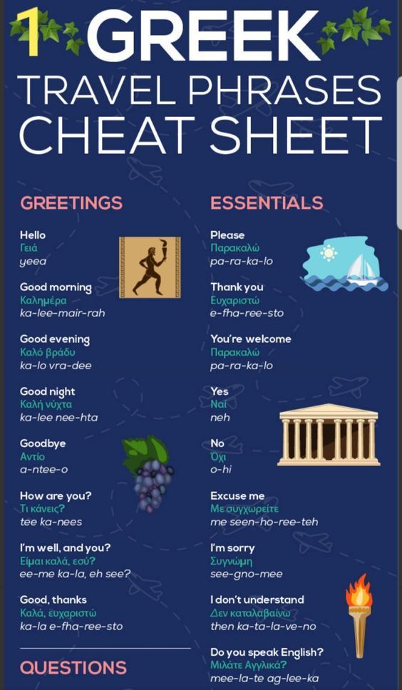 the greek travel phrases sheet is shown