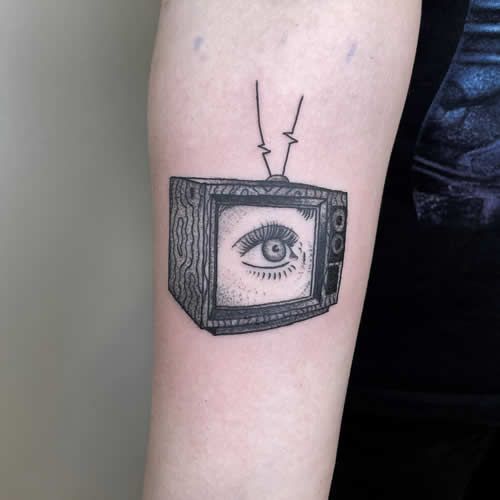 a tv with an eye on the screen