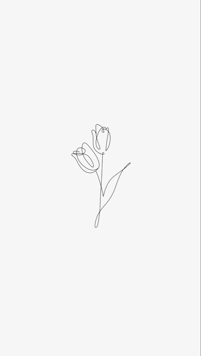 a single line drawing of two tulips on a white background with the word love written below it