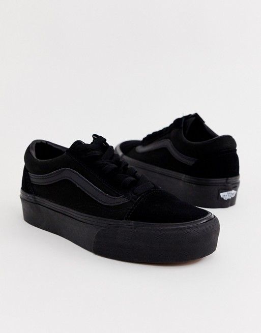 Black Sneakers For School, Black Platform Vans, Sneakers For School, Vans Shoes Fashion, Vans Old Skool Black, Vans Slip Ons, Black Platform Sneakers, Cute Vans, Platform Vans