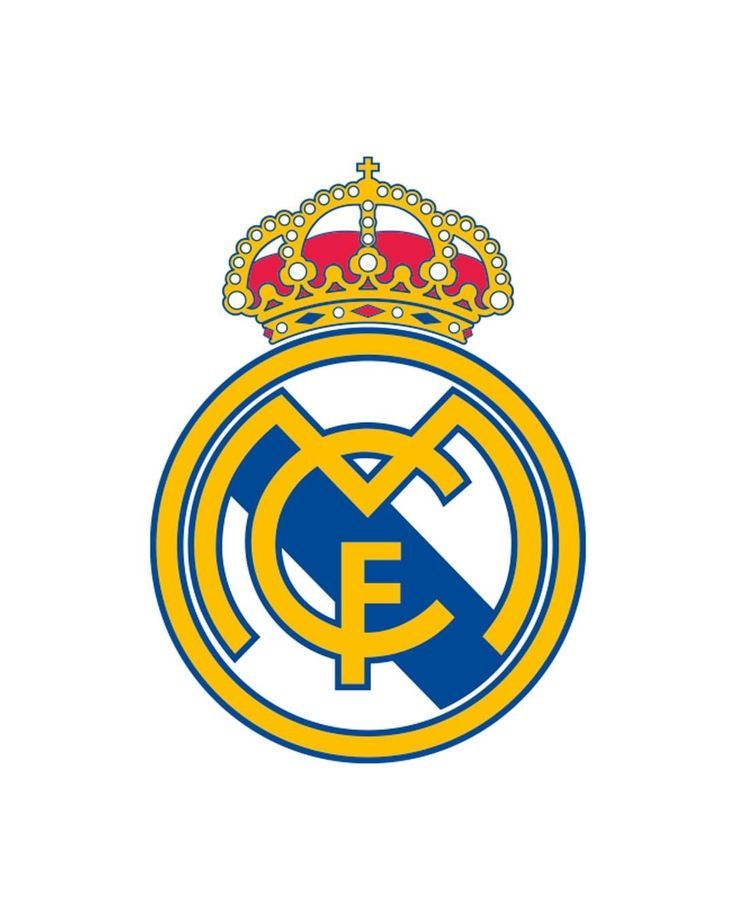 the real madrid crest is shown in gold and blue with a tiara on top